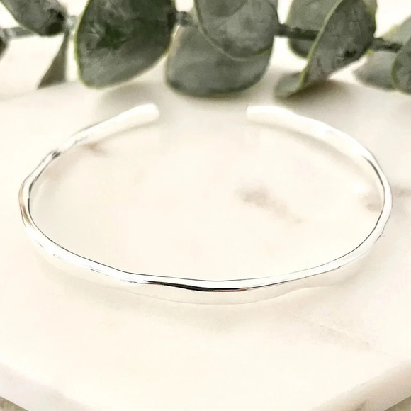 925 Sterling Silver Wavy Cuff Bracelet Dainty Bangle Bracelet, Stacking … - Picture 2 of 6